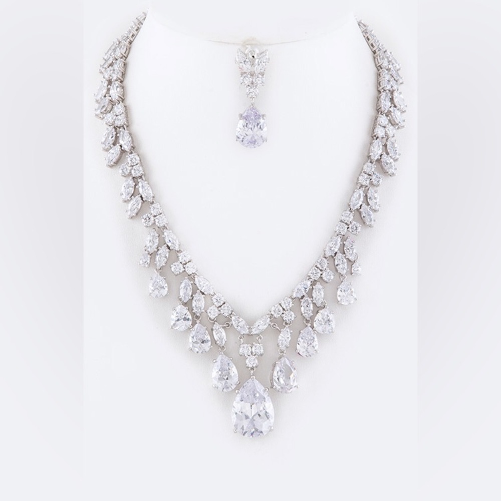 Cubic Zirconia Statement Necklace Set